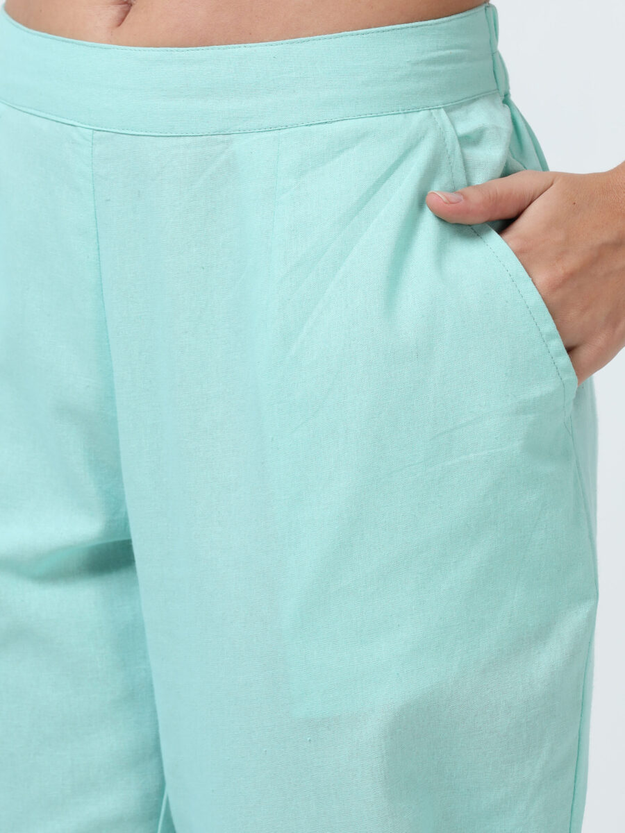 Marcia Aqua Solid Cotton Regular Trousers - Image 9