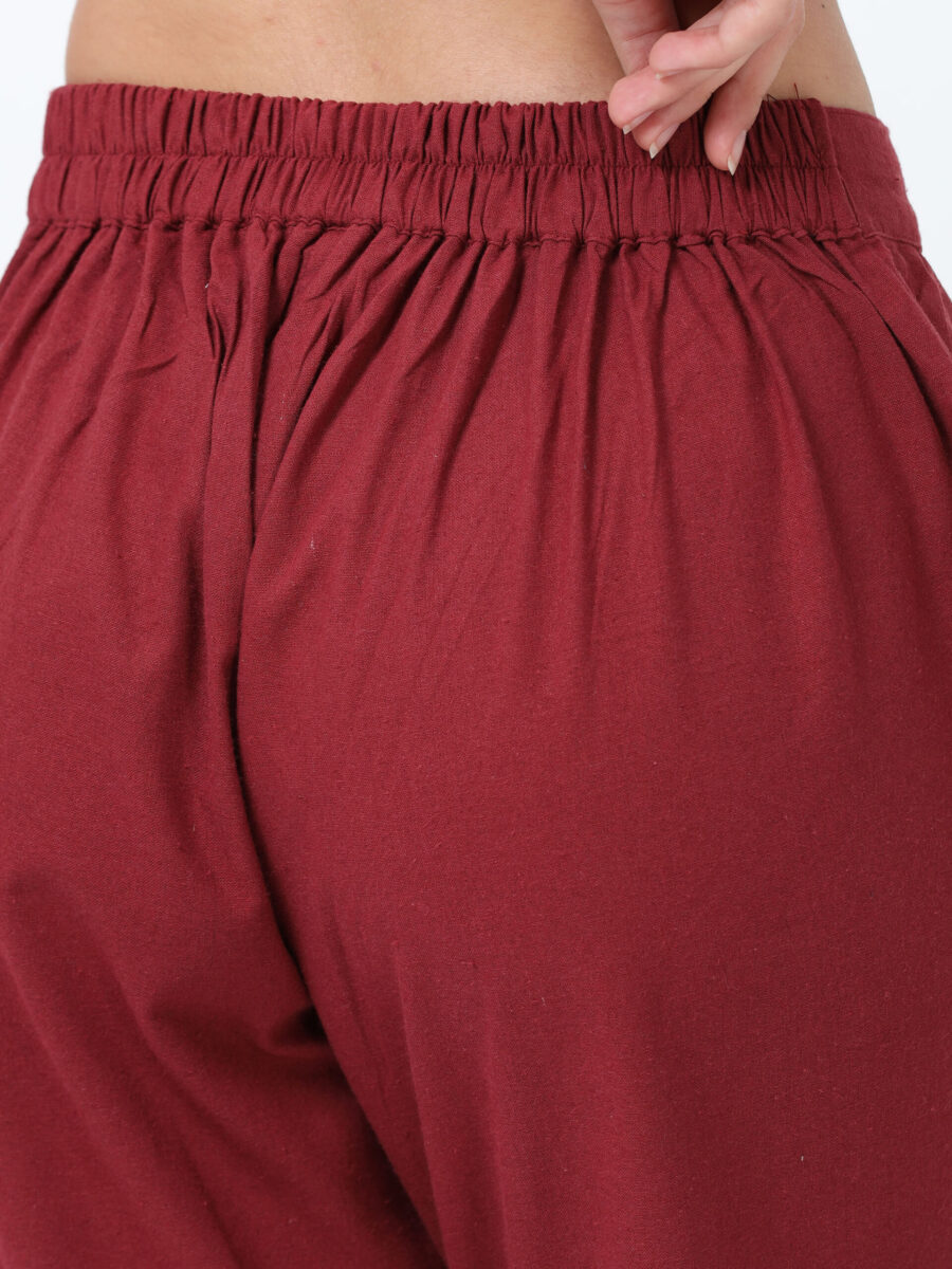 Marcia Maroon Solid Cotton Regular Trousers - Image 2