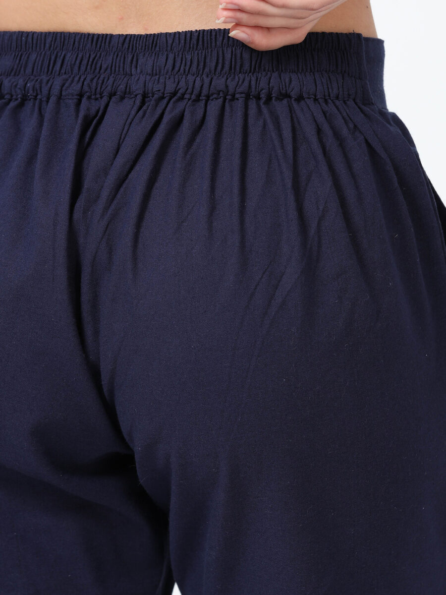 Marcia Navy Solid Cotton Regular Trousers - Image 5