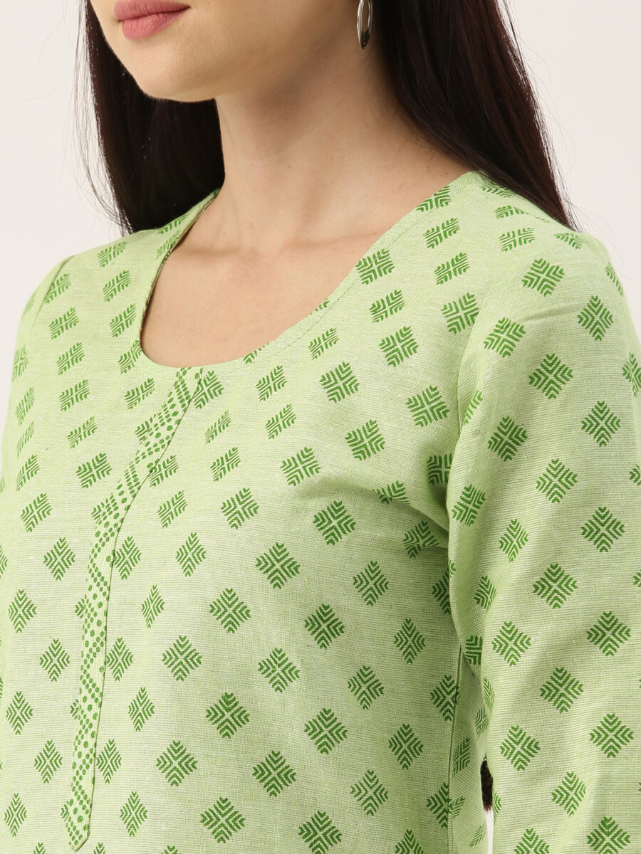 Marcia Green Printed Cotton Straight Long Kurta - Image 7