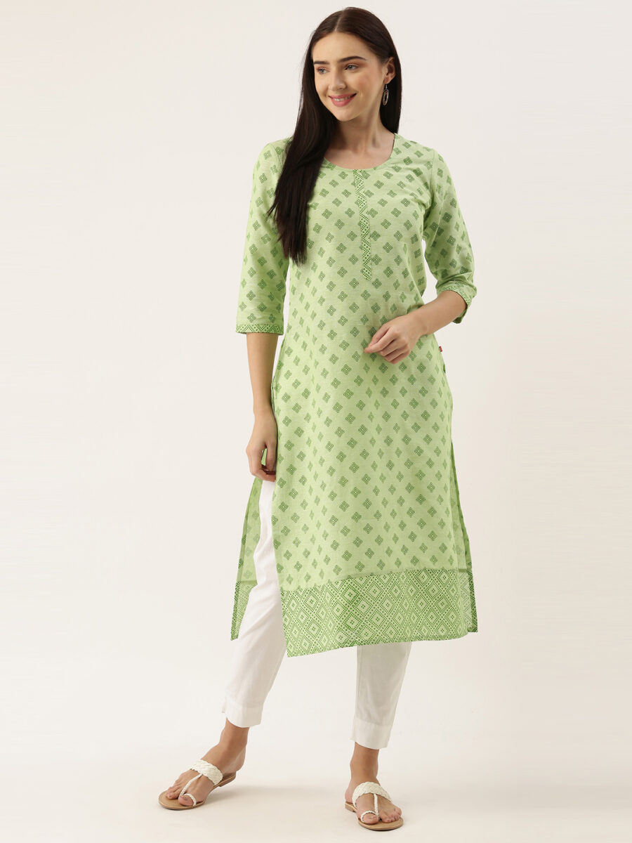 Marcia Green Printed Cotton Straight Long Kurta - Image 5