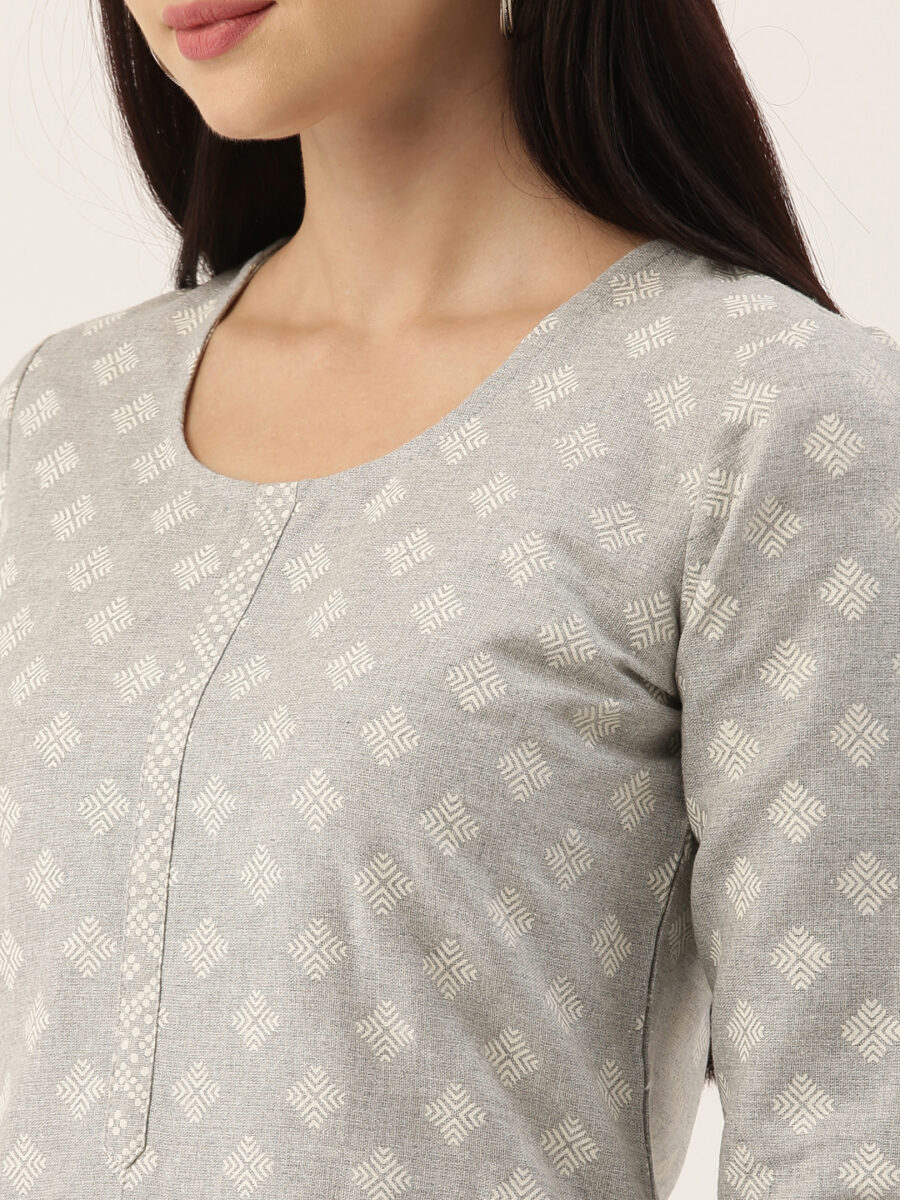 Marcia Grey Printed Cotton Straight Long Kurta - Image 7