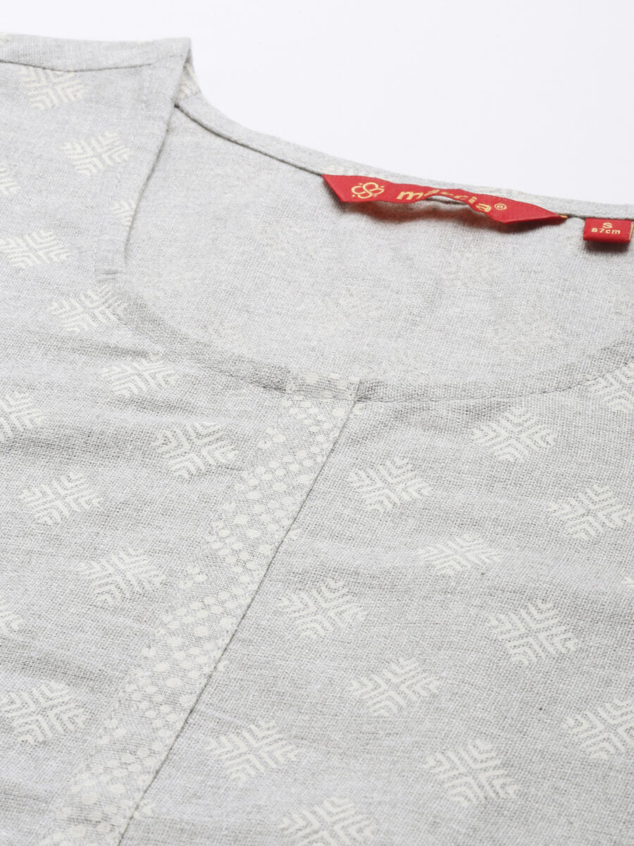 Marcia Grey Printed Cotton Straight Long Kurta - Image 8