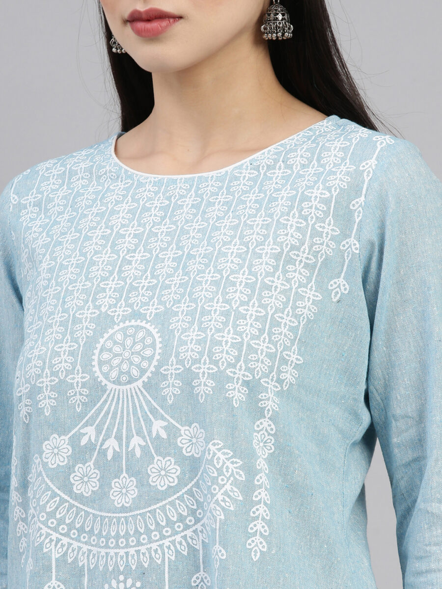 Marcia Blue Printed Cotton Straight Long Kurta - Image 8