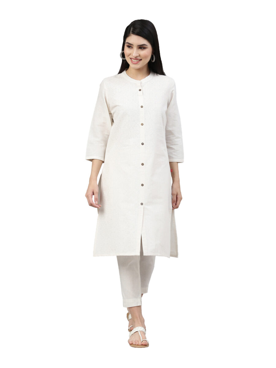 Marcia White Printed Cotton Straight Kurta Set