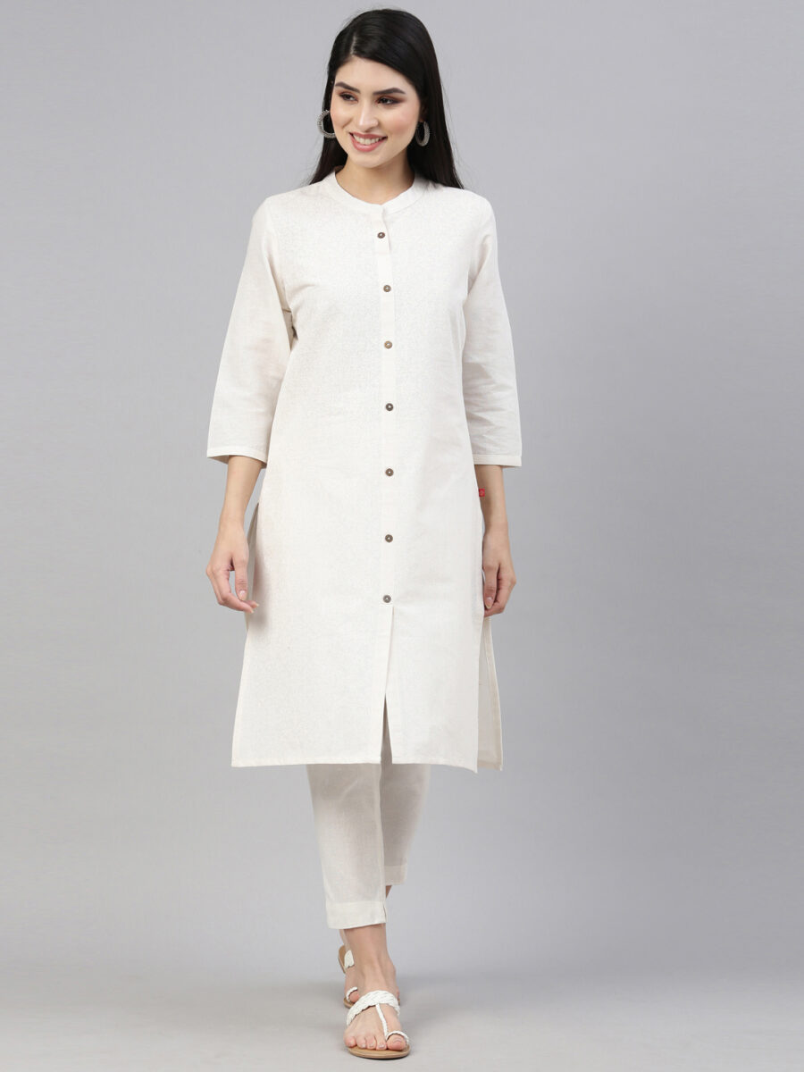 Marcia White Printed Cotton Straight Kurta Set - Image 2