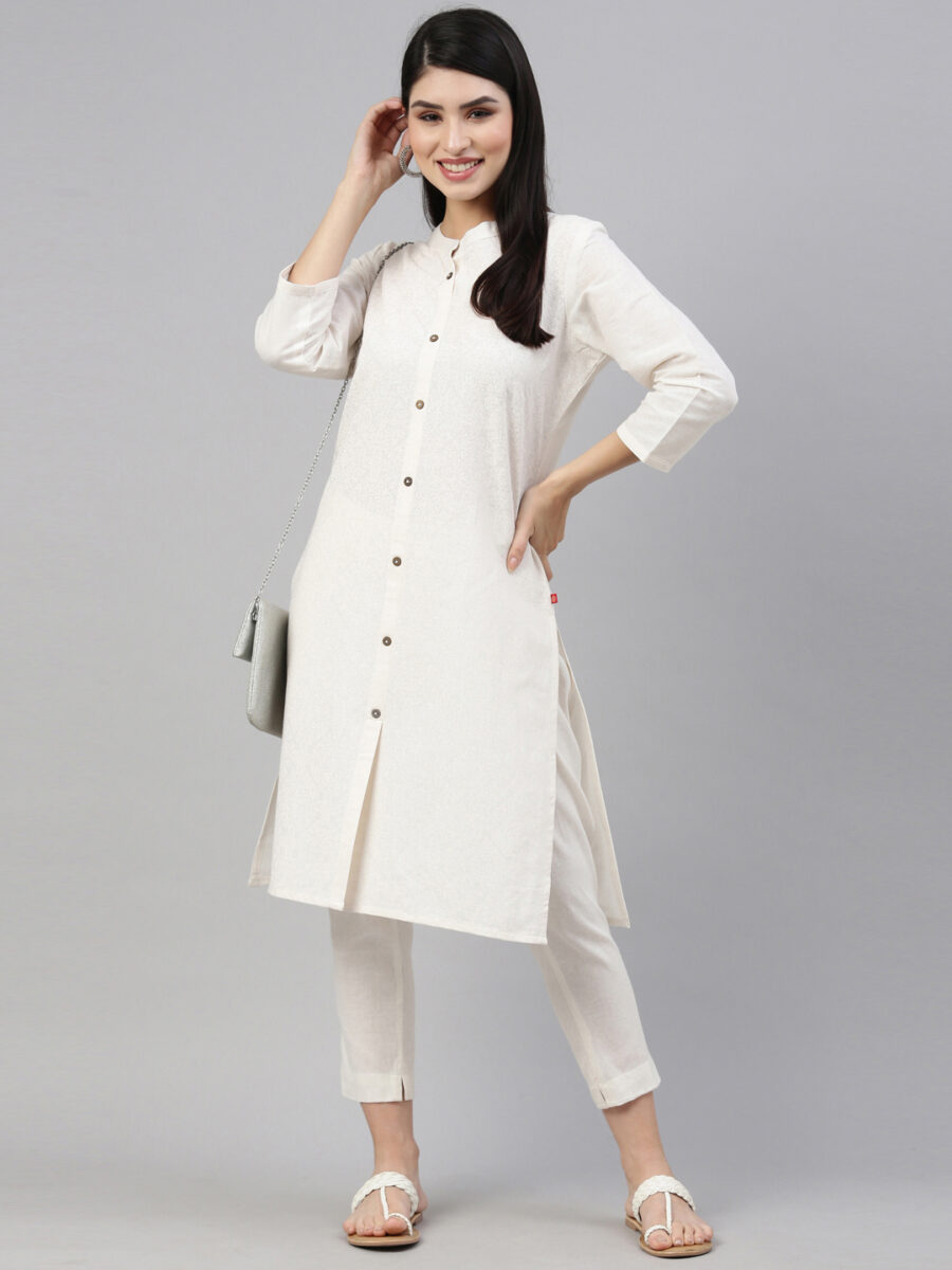 Marcia White Printed Cotton Straight Kurta Set - Image 8