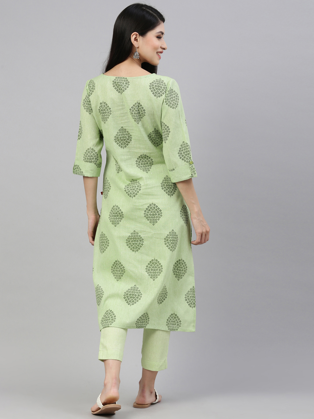 Marcia Green Printed Cotton Straight Kurta Set - Image 7