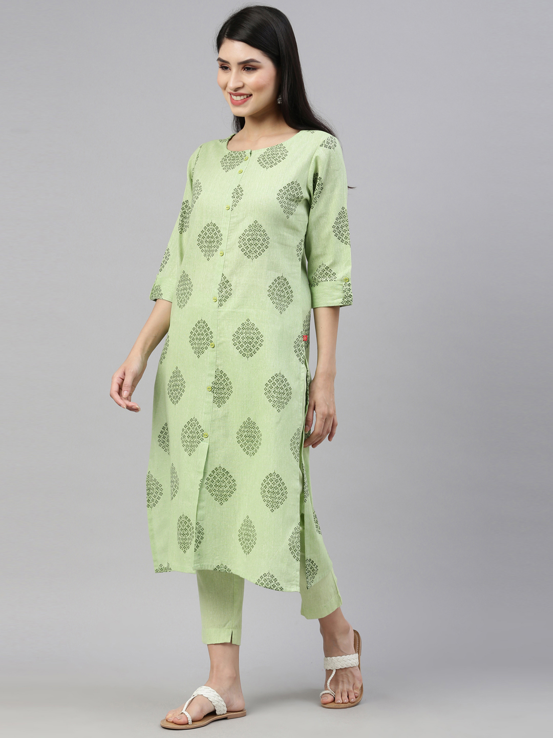 Marcia Green Printed Cotton Straight Kurta Set - Image 5
