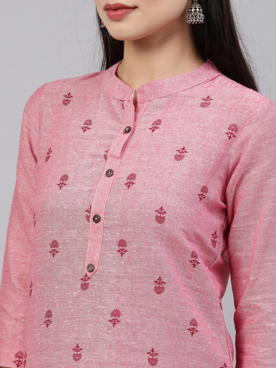 Marcia Pink Printed Cotton Straight Kurta Set - Image 7