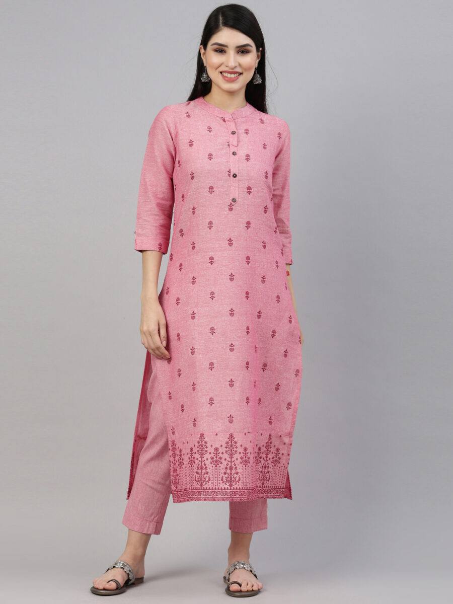 Marcia Pink Printed Cotton Straight Kurta Set - Image 2