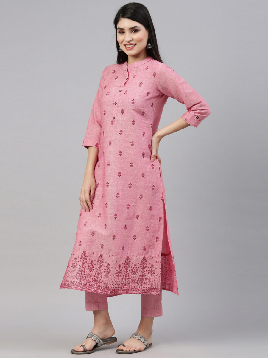 Marcia Pink Printed Cotton Straight Kurta Set - Image 3