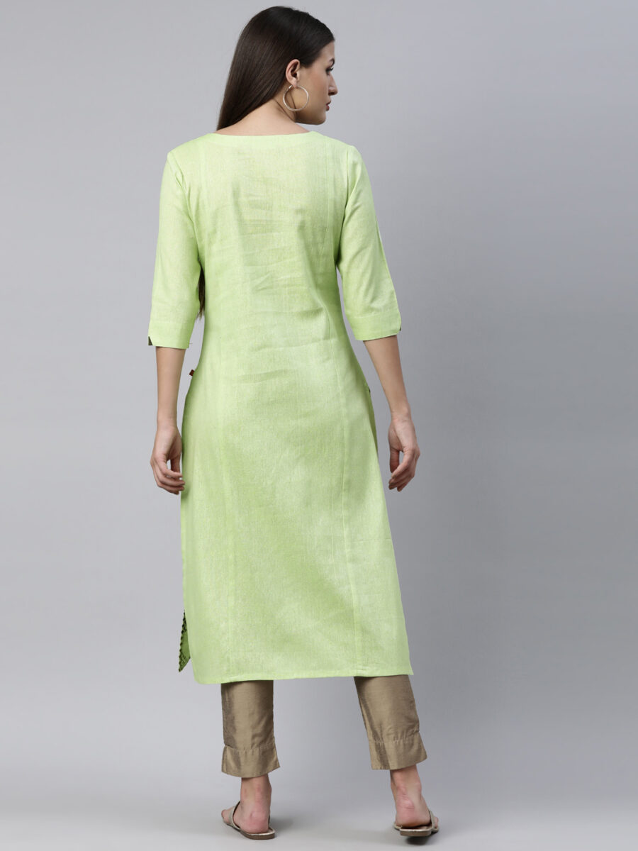 Marcia Green Printed Cotton Straight Kurta - Image 2