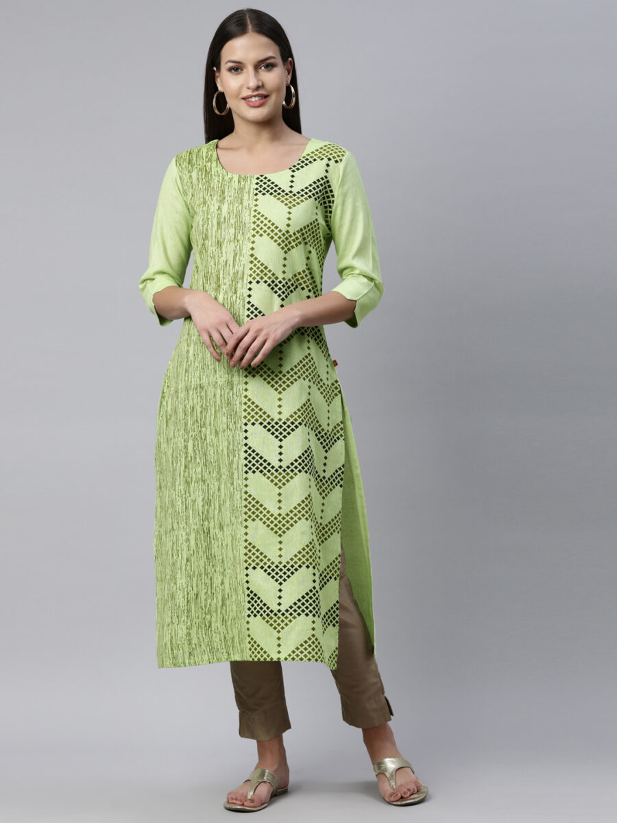 Marcia Green Printed Cotton Straight Kurta - Image 4