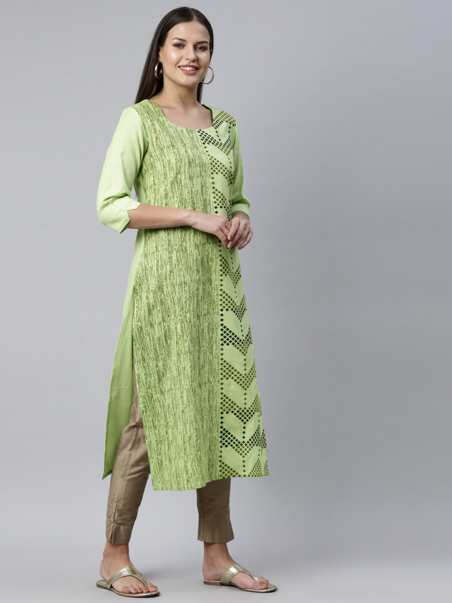 Marcia Green Printed Cotton Straight Kurta - Image 6