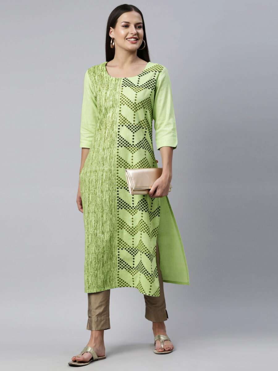 Marcia Green Printed Cotton Straight Kurta