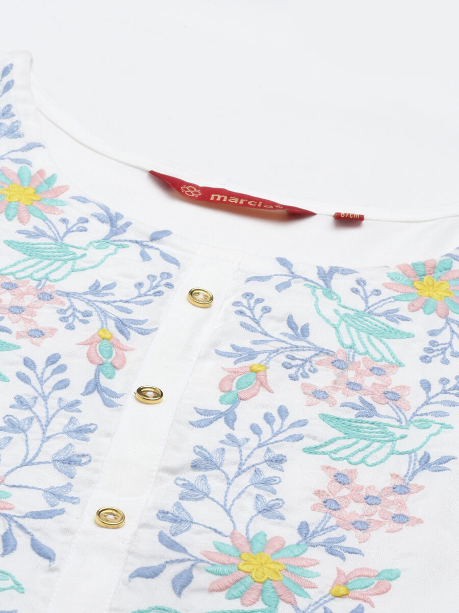 Marcia White Embroidred Rayon Straight Kurta - Image 7