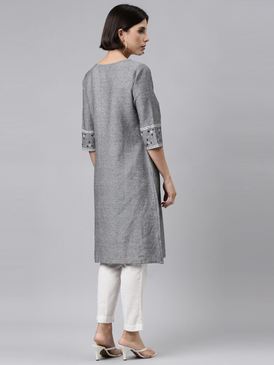Marcia Black Printed Cotton Straight Kurta - Image 5