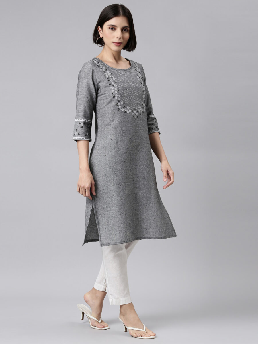 Marcia Black Printed Cotton Straight Kurta - Image 4