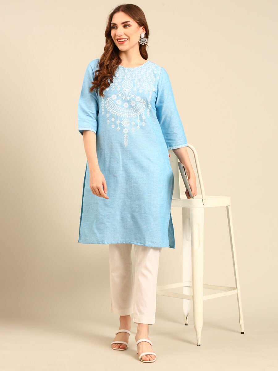Marcia Blue printed Cotton Straight Kurta Set