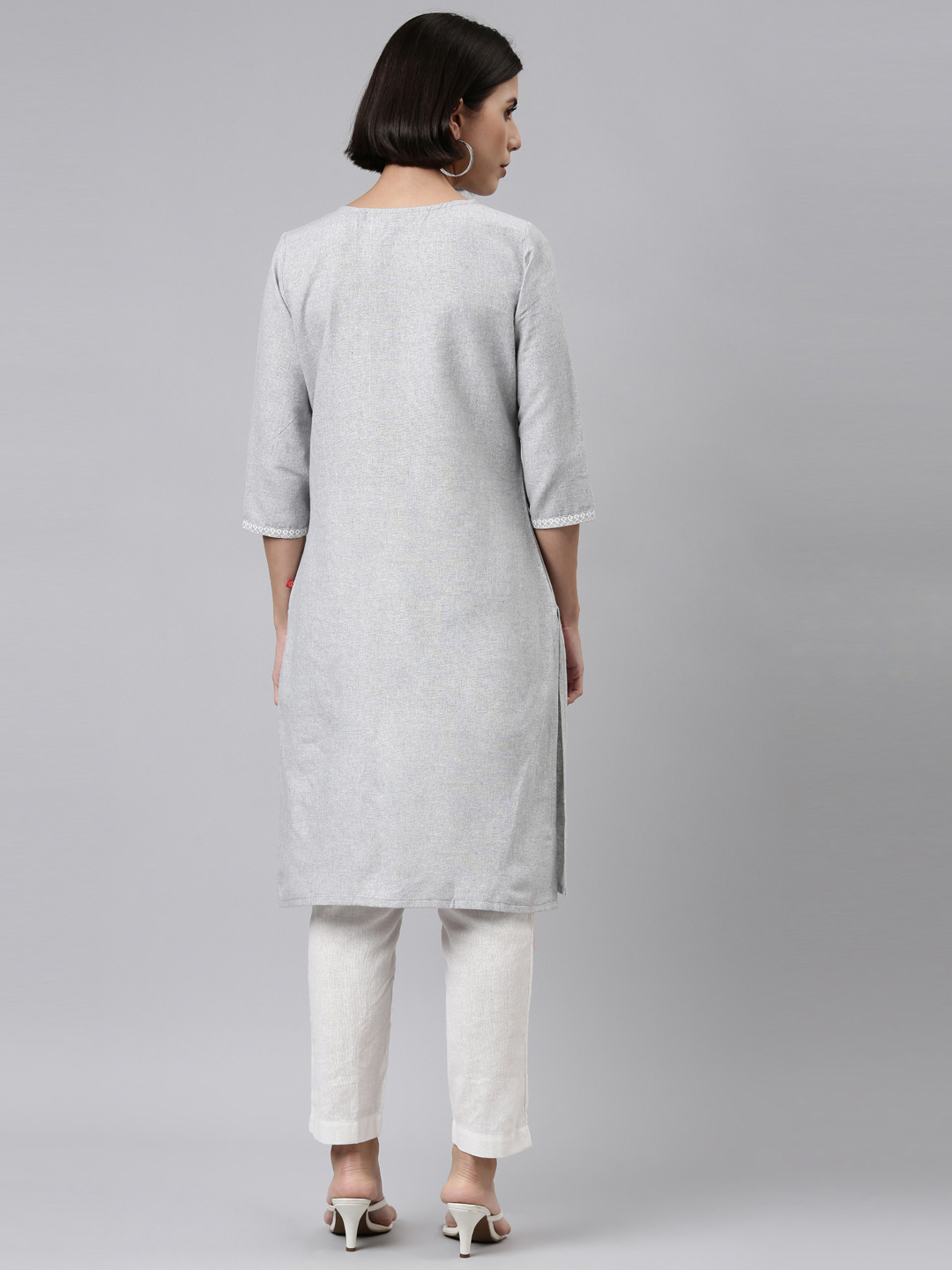 Marcia Grey Printed Cotton Straight Kurta Set - Image 9