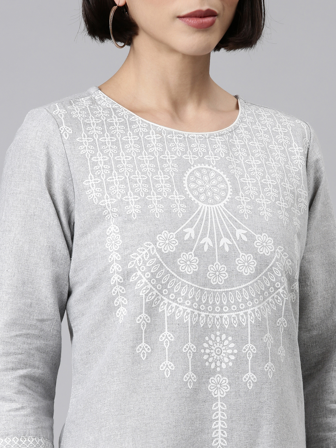 Marcia Grey Printed Cotton Straight Kurta Set - Image 2