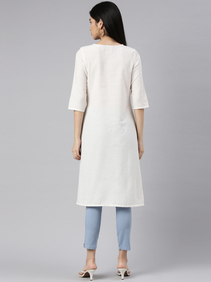 Marcia White Printed Rayon Straight Long Kurta - Image 5