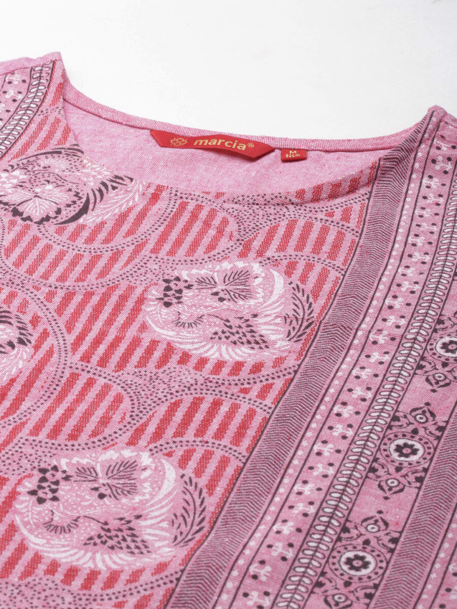 Marcia Pink Printed Cotton Straight Long Kurta - Image 8