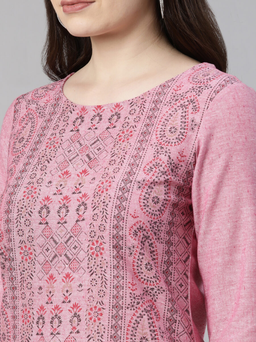 Marcia Pink Printed Cotton Straight Long Kurta - Image 6