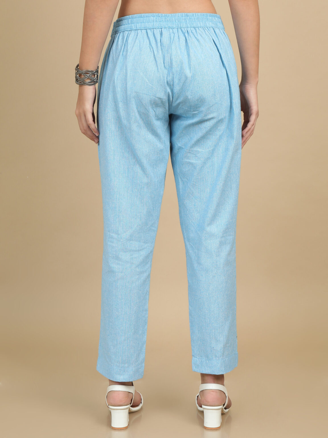Marcia Aqua Solid Cotton Regular Trousers - Image 4