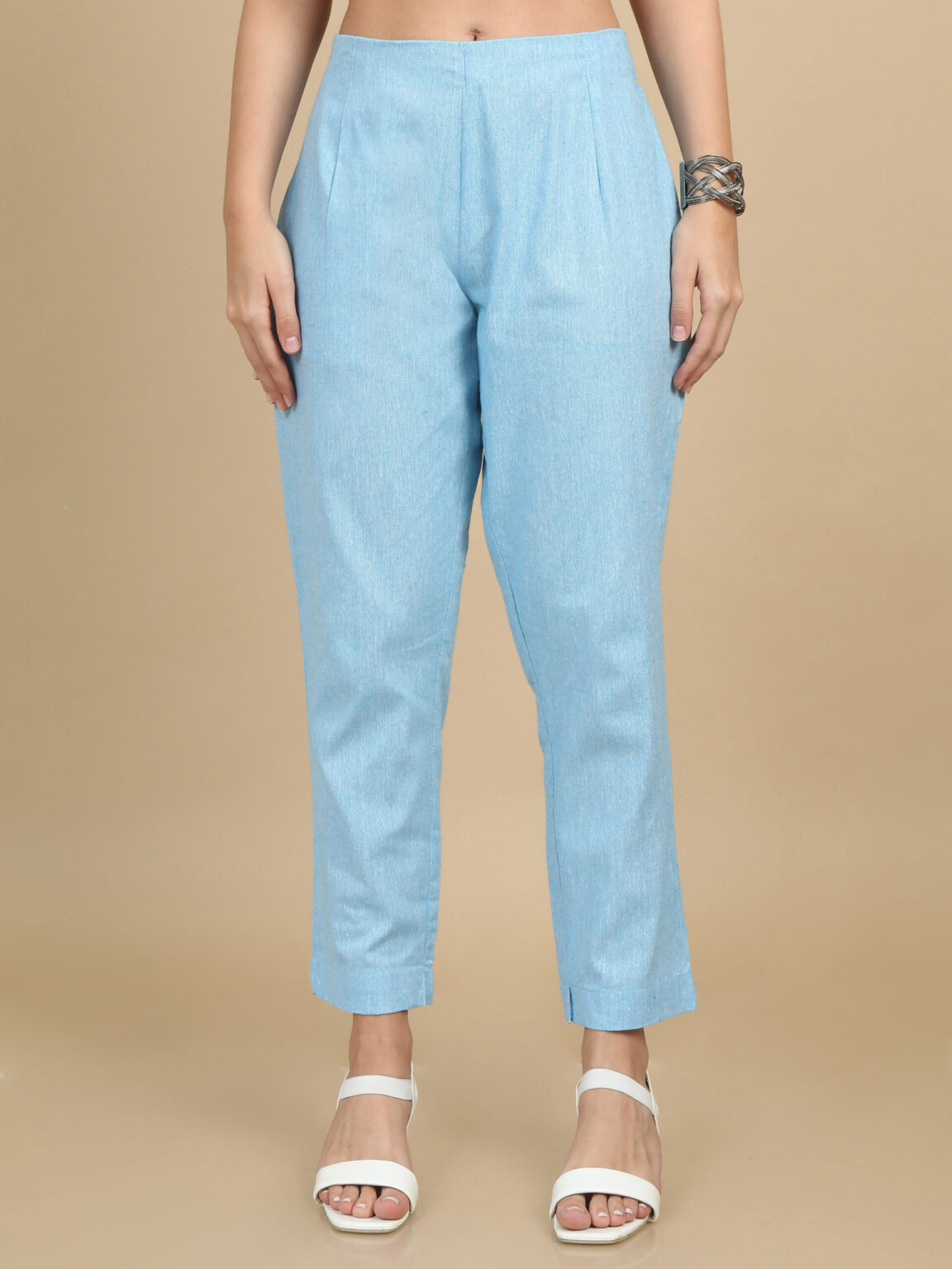 Marcia Aqua Solid Cotton Regular Trousers - Image 2