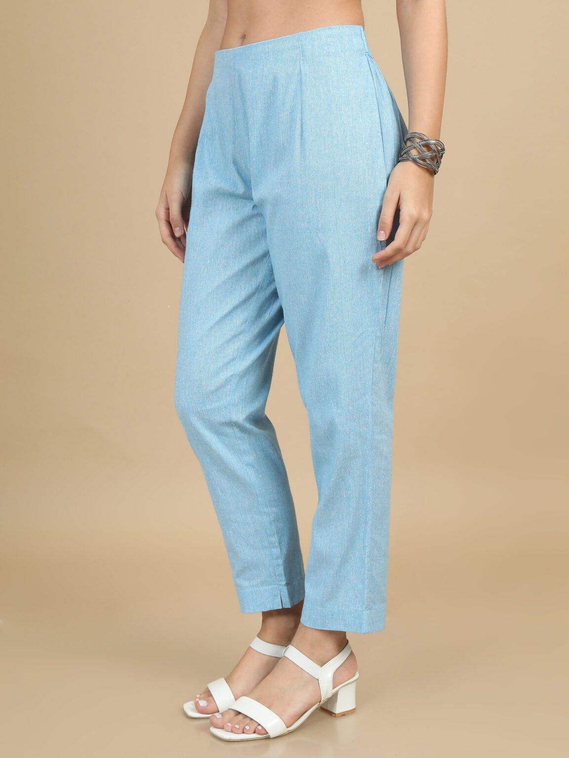 Marcia Aqua Solid Cotton Regular Trousers - Image 3