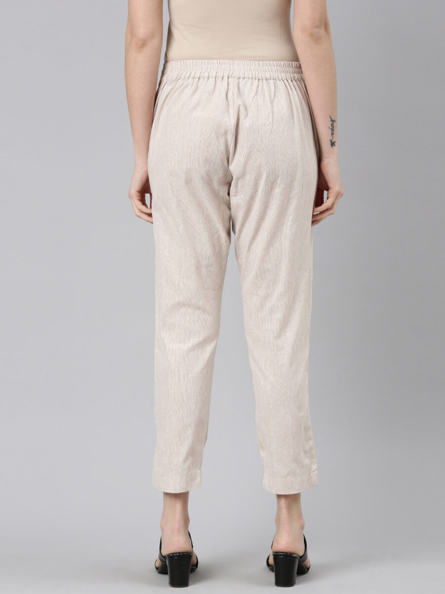 Marcia Beige Solid Cotton Regular Trousers - Image 3