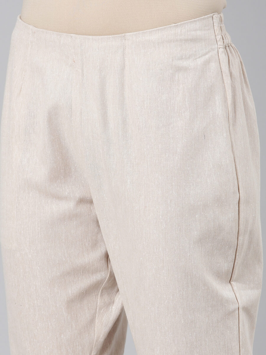 Marcia Beige Solid Cotton Regular Trousers - Image 5