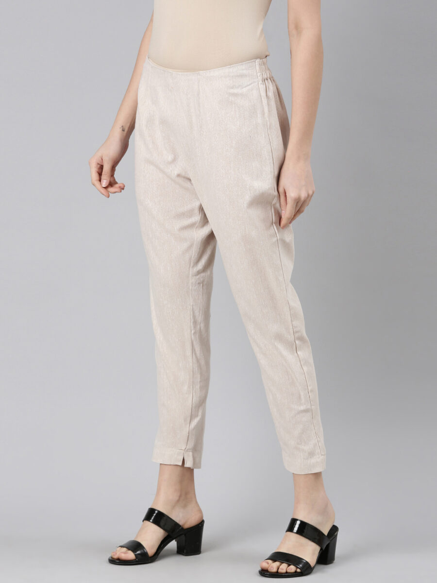 Marcia Beige Solid Cotton Regular Trousers - Image 9
