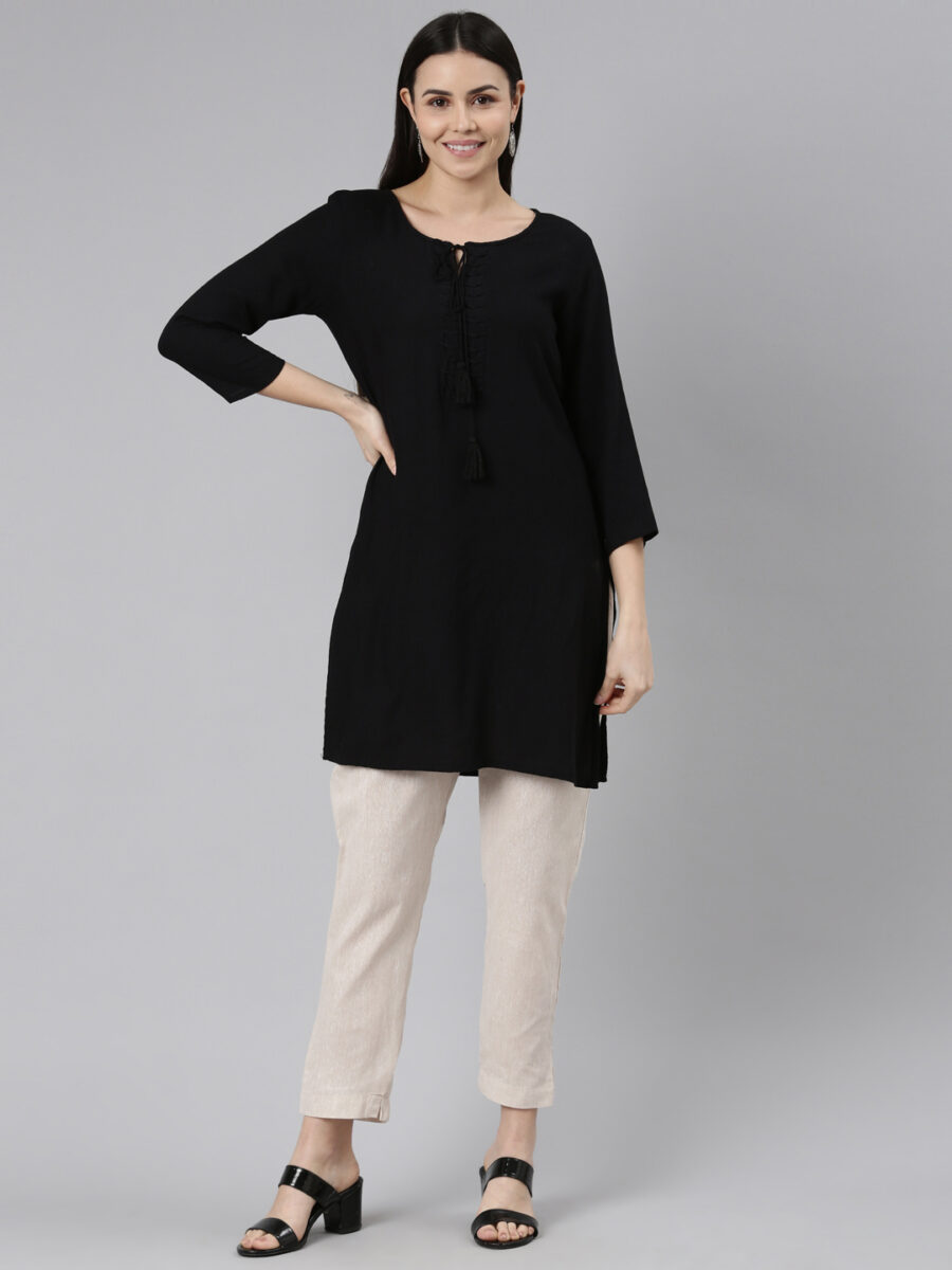 Marcia Beige Solid Cotton Regular Trousers - Image 4