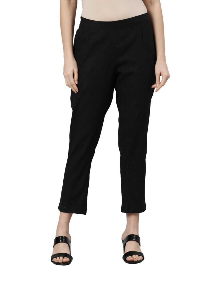 Marcia Black Solid Cotton Regular Trousers - Image 5