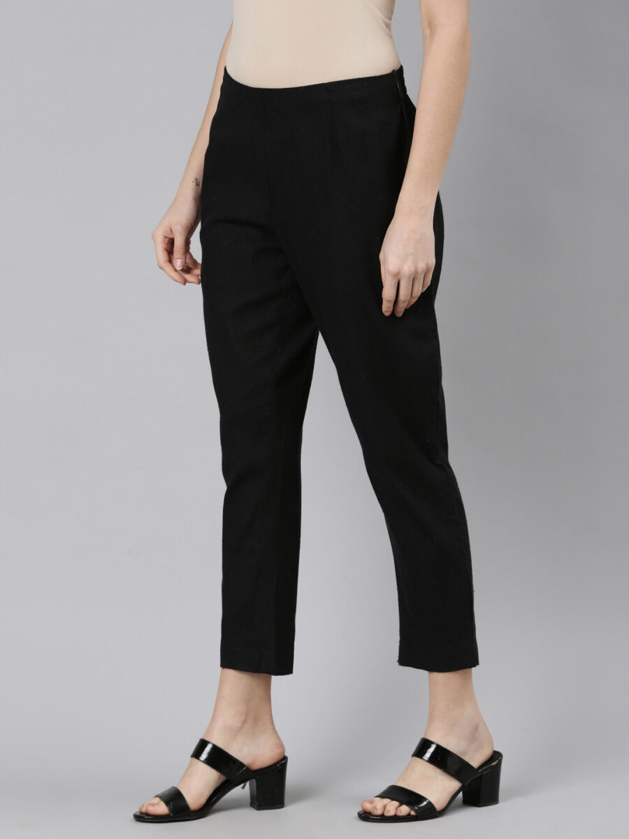 Marcia Black Solid Cotton Regular Trousers - Image 9