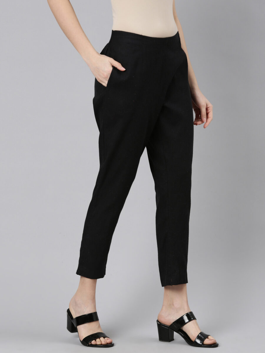 Marcia Black Solid Cotton Regular Trousers - Image 8