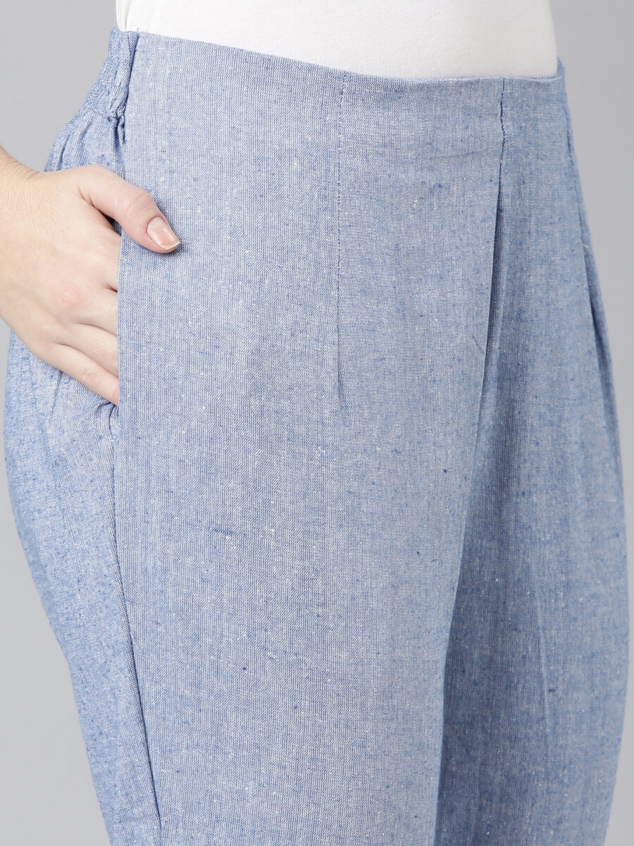 Marcia Blue Solid Cotton Straight Trousers - Image 8
