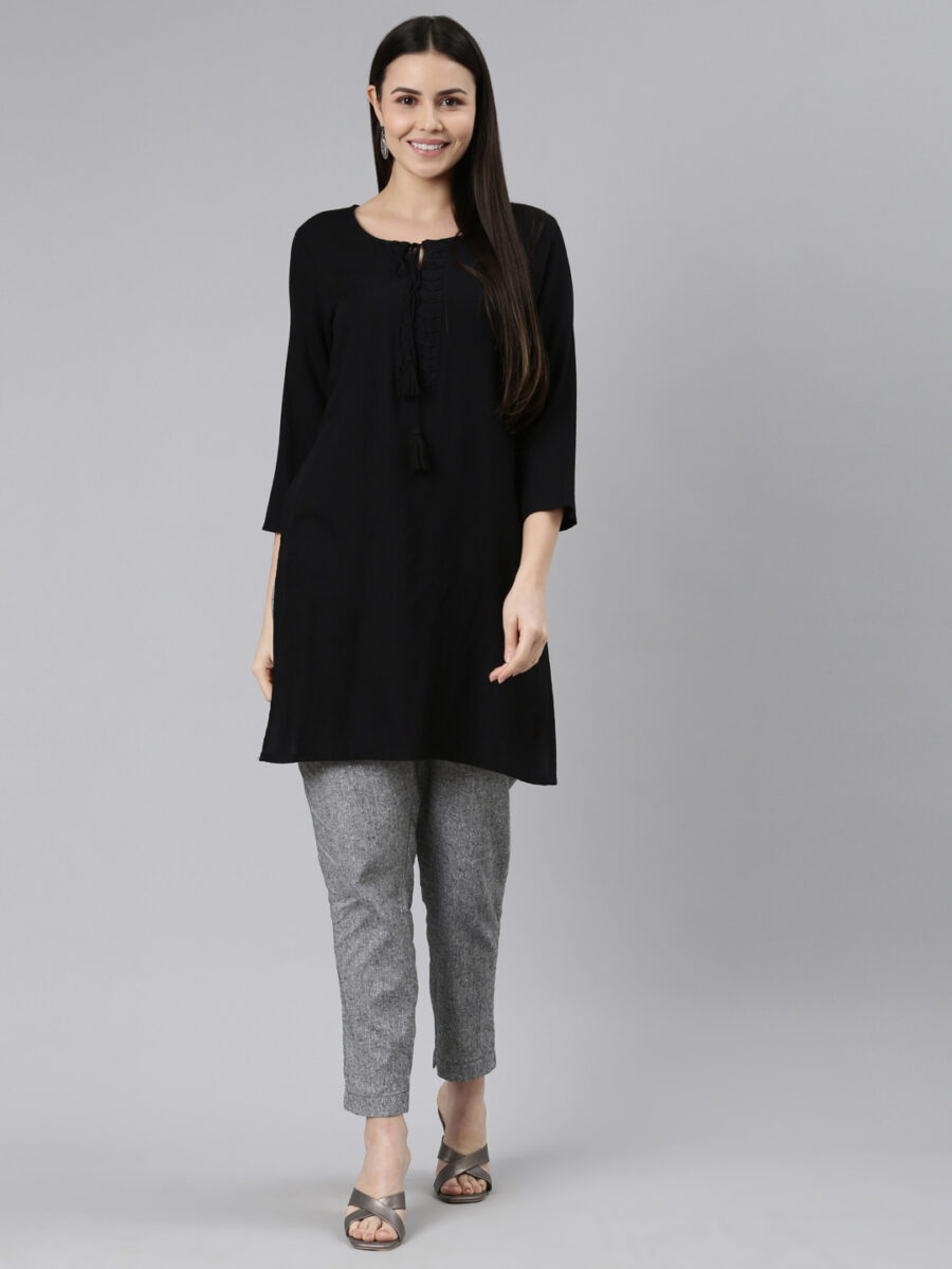 Marcia Grey Solid Cotton Regular Trousers - Image 5