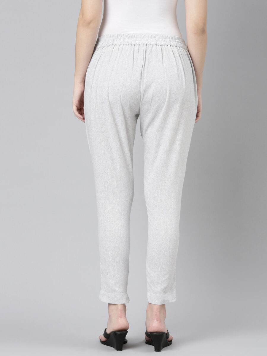 Marcia Silver Solid Cotton Straight Trousers - Image 4