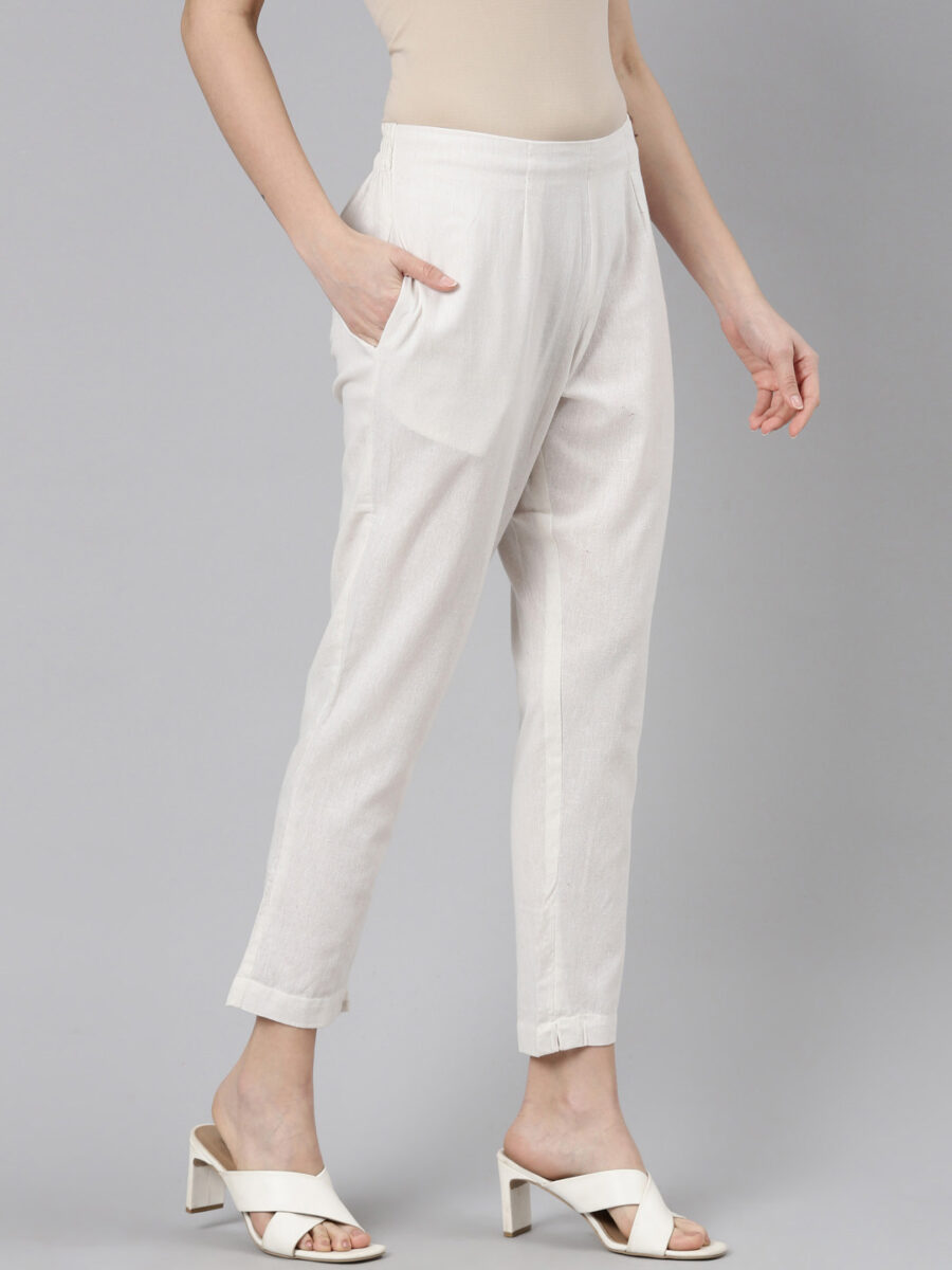 Marcia White Solid Cotton Regular Trousers - Image 8