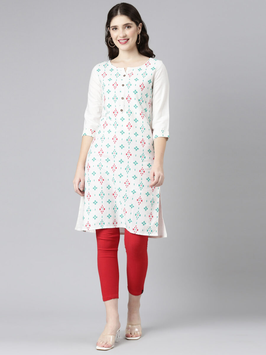 Marcia White Printed Cotton Straight Long Kurta - Image 2