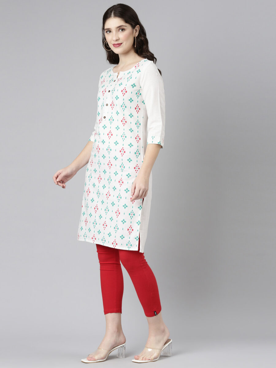 Marcia White Printed Cotton Straight Long Kurta - Image 3