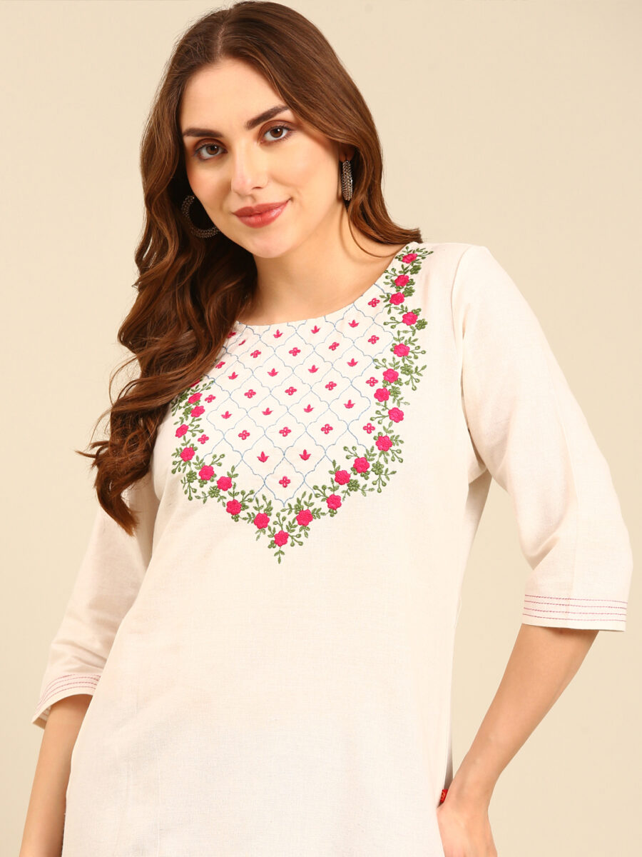 Marcia White embroidred Cotton Straight kurta - Image 2