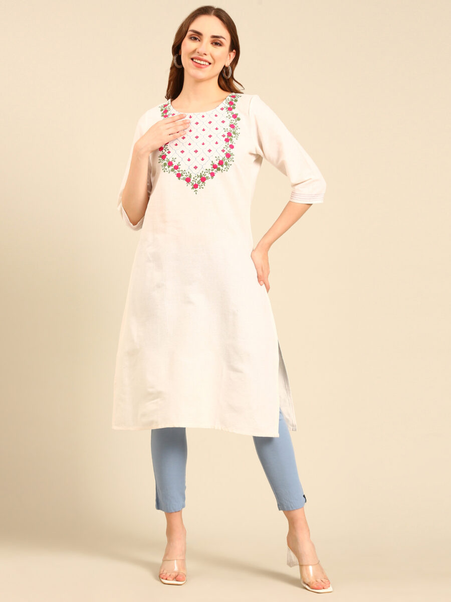 Marcia White embroidred Cotton Straight kurta - Image 3