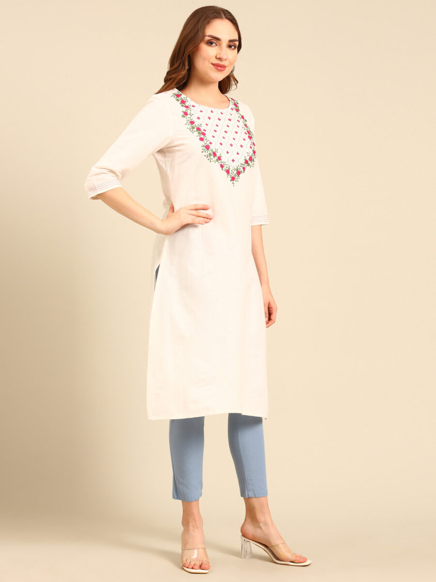 Marcia White embroidred Cotton Straight kurta - Image 5