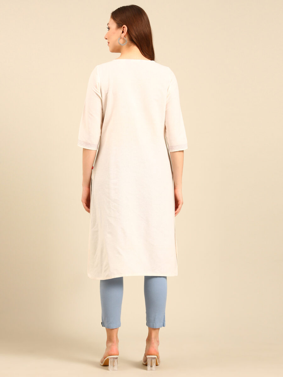 Marcia White embroidred Cotton Straight kurta - Image 6