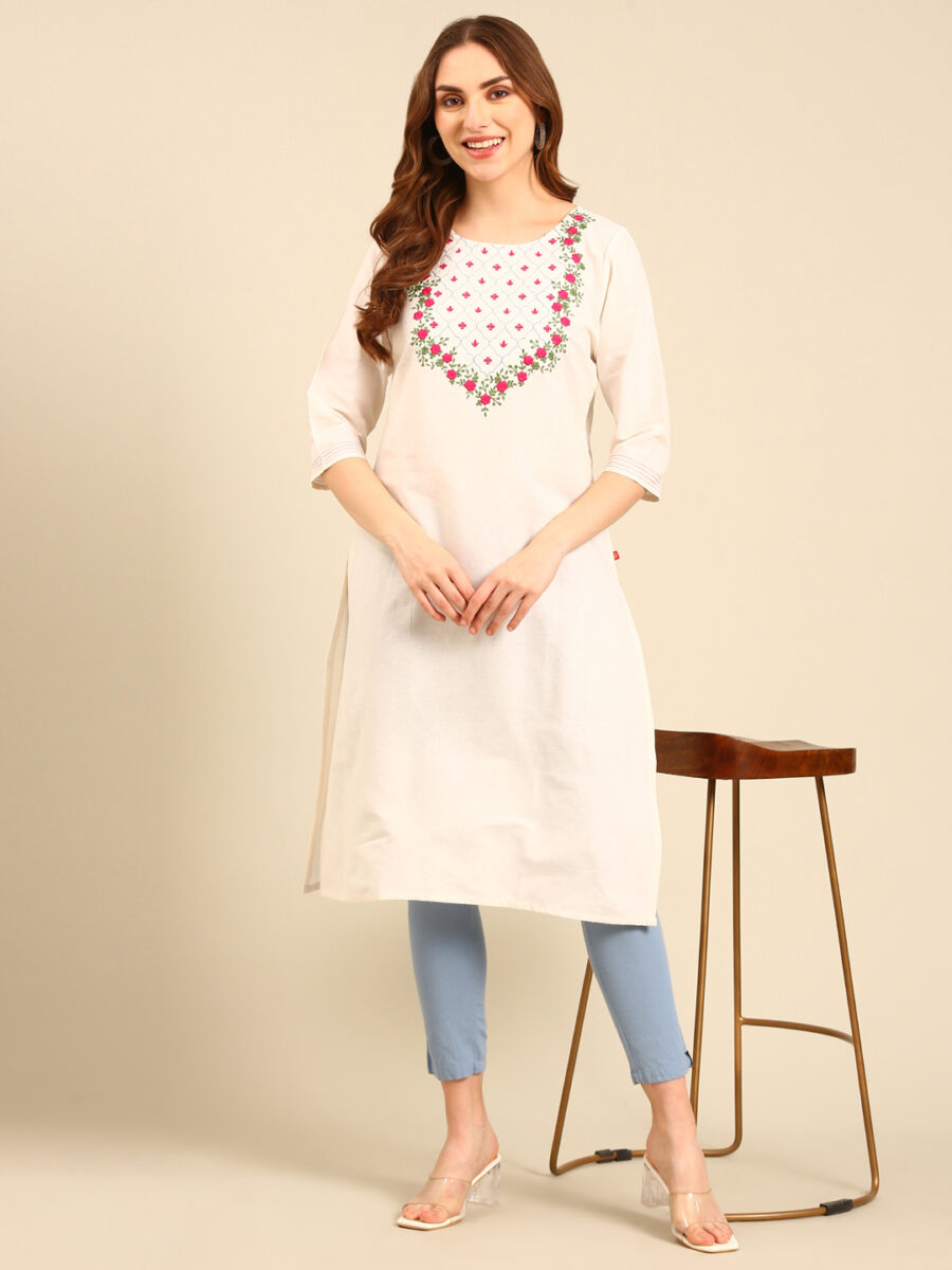 Marcia White embroidred Cotton Straight kurta